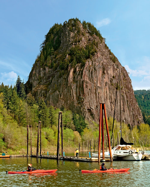 the core of an ancient volcano seen at Beacon Rock State Park in Washington, image