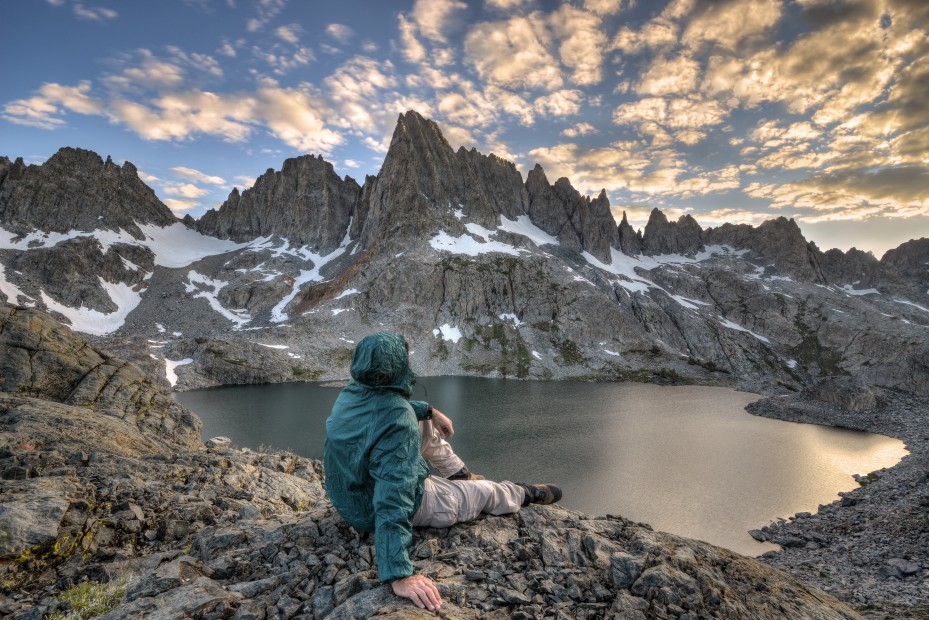 Man sitting by a lake in Inyo National Forest, California, picture
