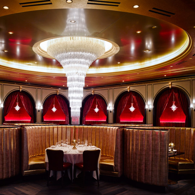 interior with chandelier at Carbone’s Red Room in Las Vegas, picture