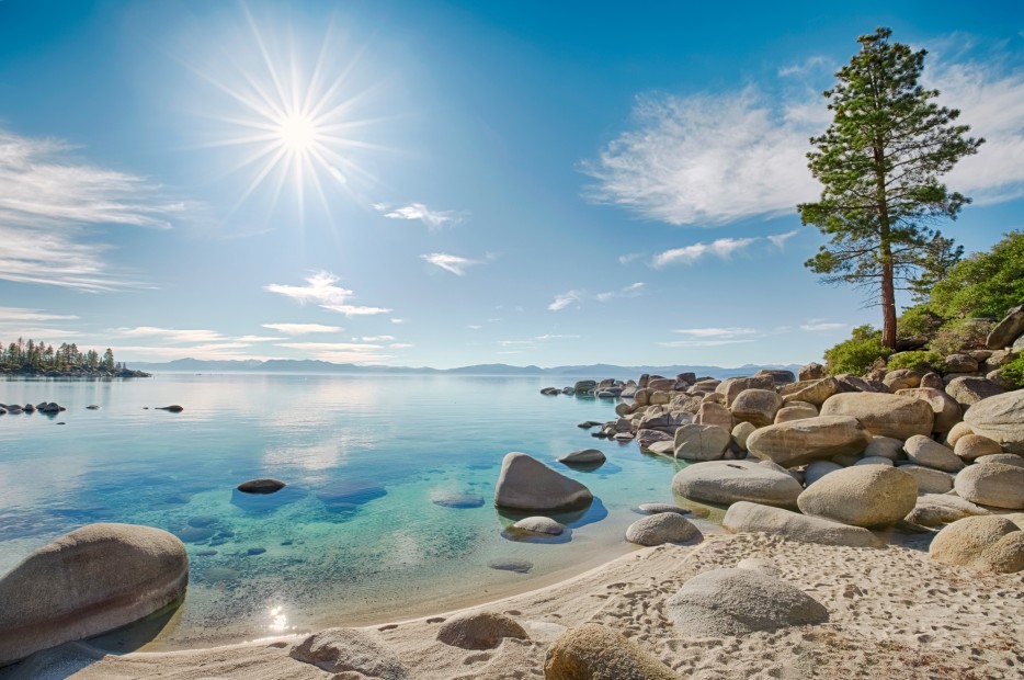 Lake Tahoe east shore beach, calm turquoise water in sunny day , picture
