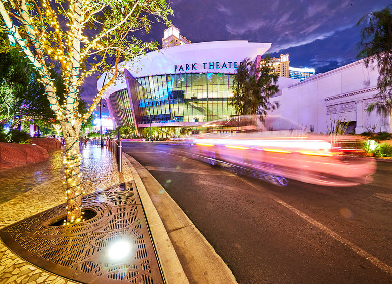 exterior night view of Park Theater in Las Vegas, Nevada, picture