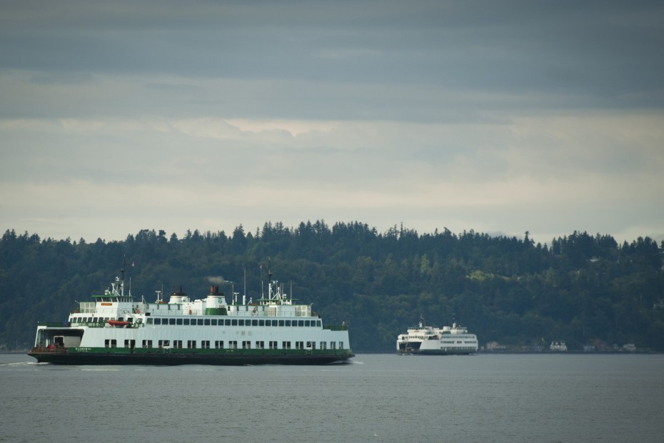 a ferry passes Vashon Island, Washington, photo