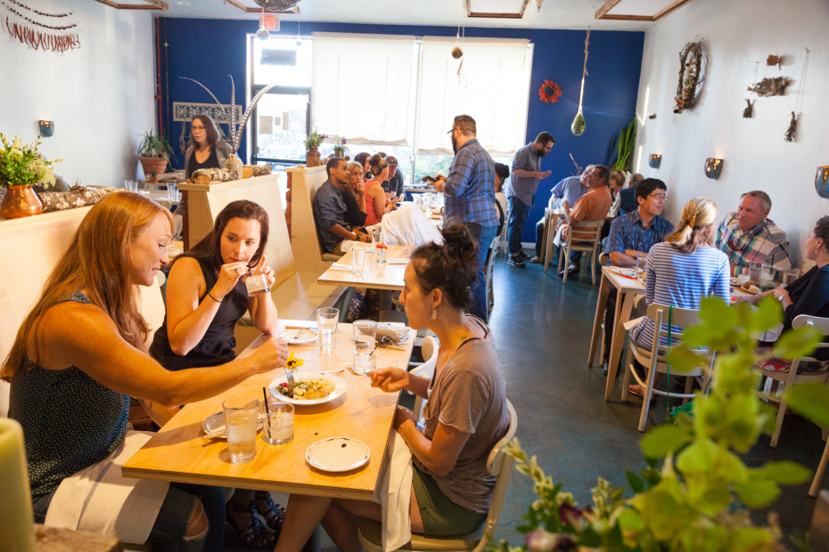 customers sharing creative small plates at Party Downtown in Eugene, Oregon, picture