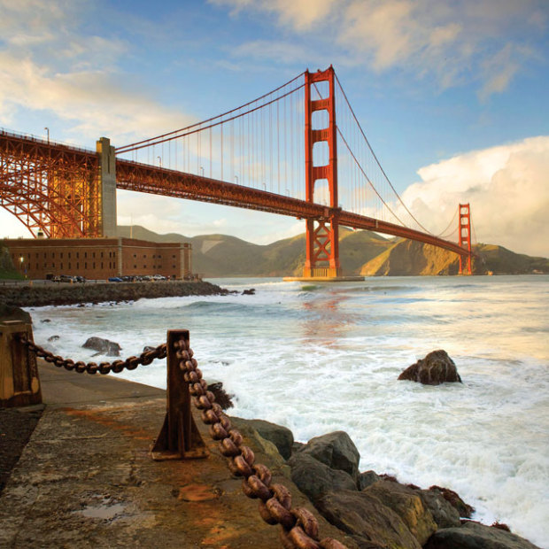 Fort Point and the sweeping span of the Golden Gate Bridge from the southern end in San Francisco, picture