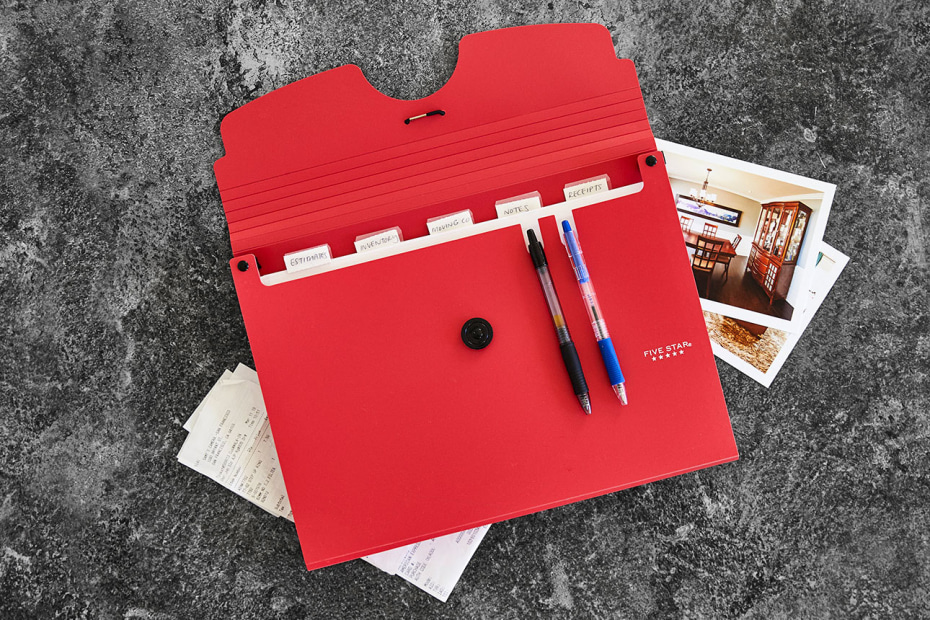 red accordion file folder and organizer, picture