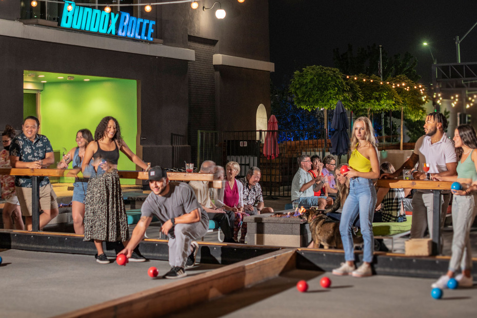 People play together at Bundox Bocce in Reno, Nevada.