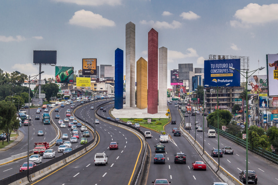 Torres de Satélite (Satellite Towers) sculpture in northern Mexico City, image