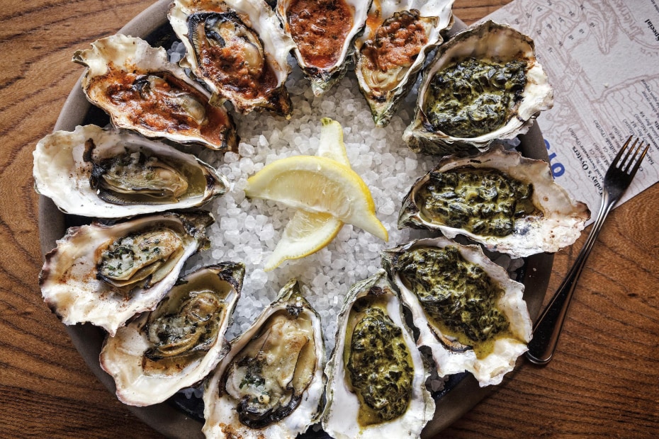 Oysters on the half shell at Hog Island Oyster Co. in Marshall