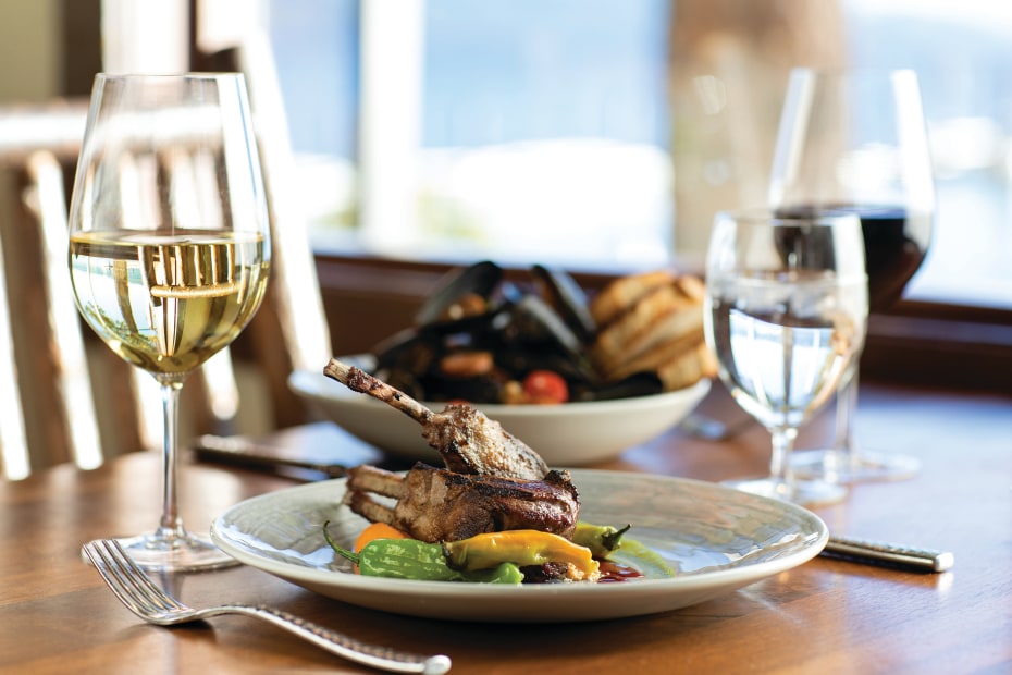 Lamb and wine on a table at Lone Eagle Grille in Lake Tahoe