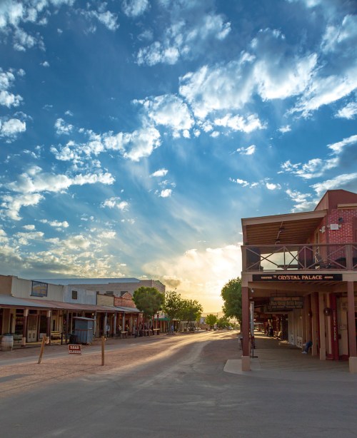 sunset over Allen Street in Tombstone, Arizona