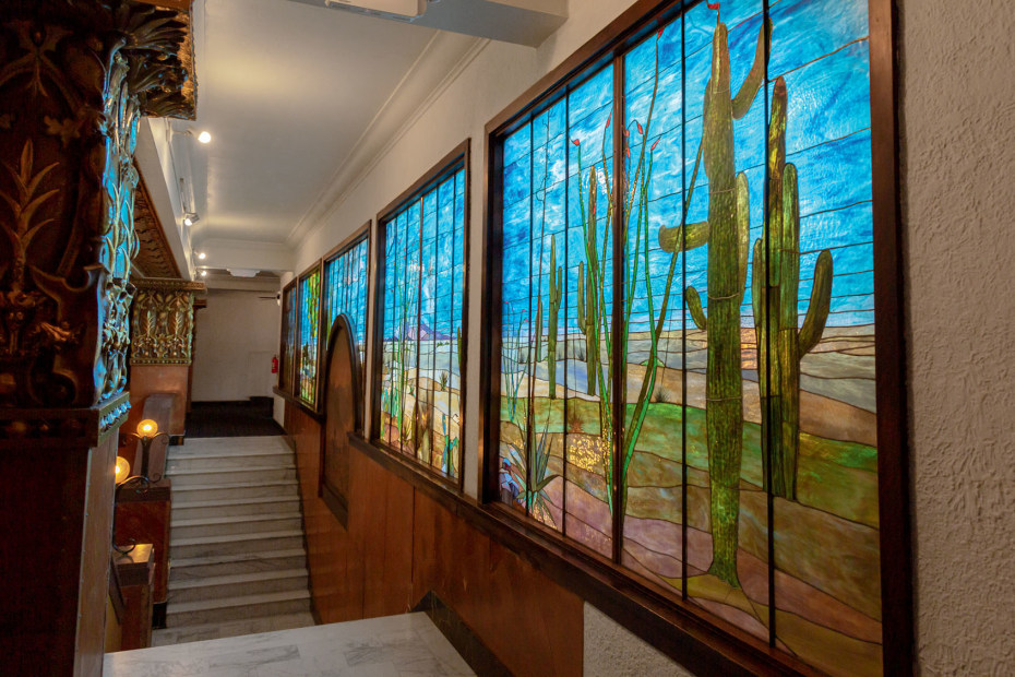 Gadsden's stained-glass mural by the artist Ralph Baker at the Gadsden Hotel in Douglas, Arizona