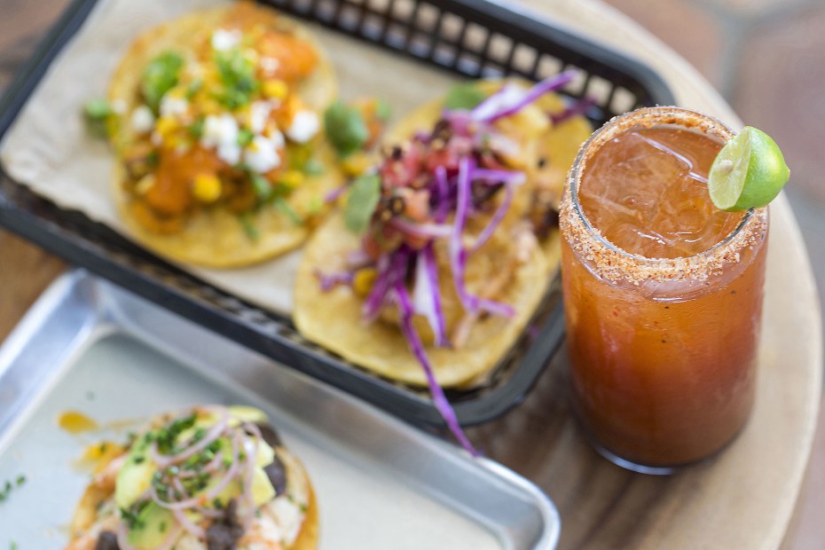 tacos with agua fresca at Guerilla Tacos in Los Angeles, picture