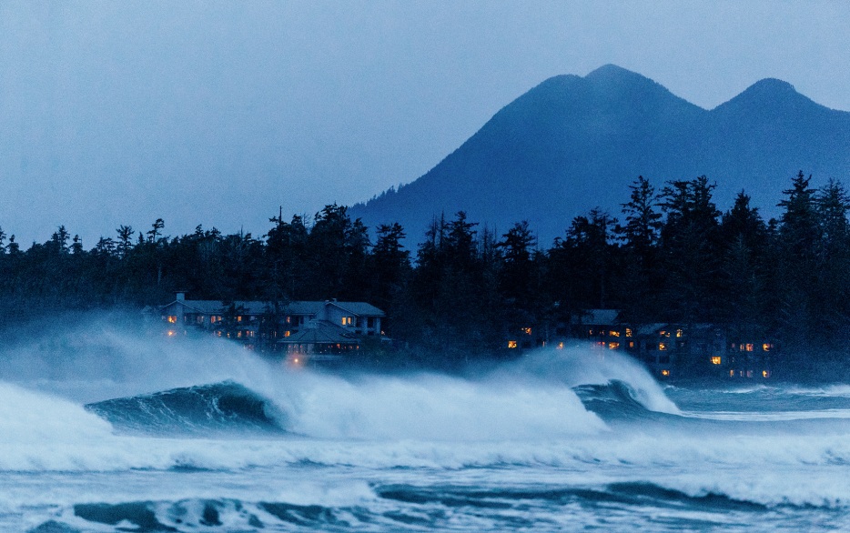 waves crash outside British Columbia's Wickaninnish Inn