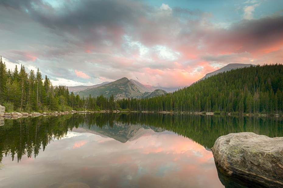Longs Peak reflected in Rocky Mountain National Park's Bear Lake.