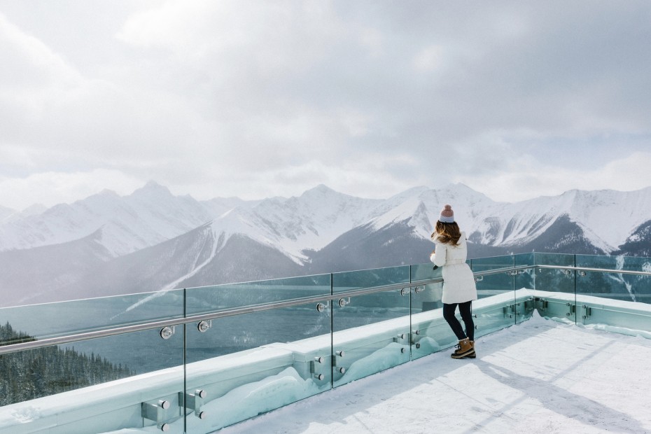 AAA Member at the Sulphur Mountain Gondola lookout in Banff, Alberta.