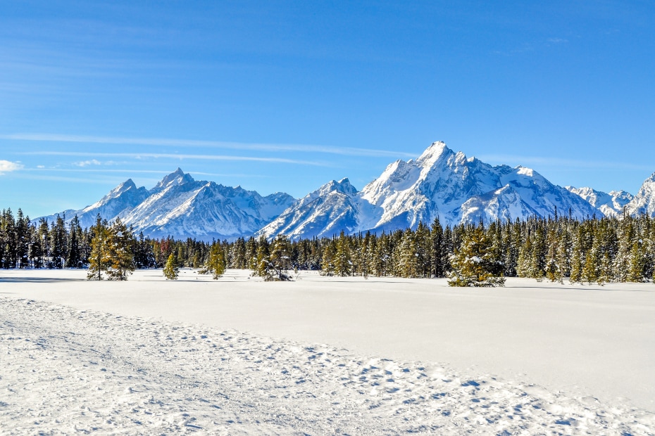 Grand Teton mountains in winter.