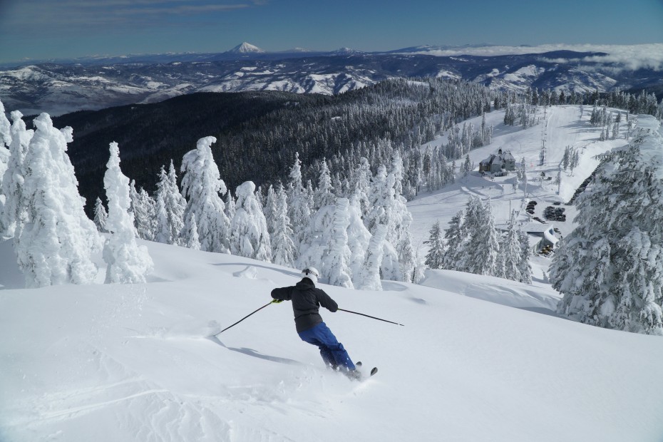 Skier going down the mountain at Mt. Ashland.