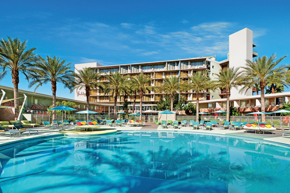 poolside view of hotel exterior at Scottsdale's Hotel Valley Ho in Arizona