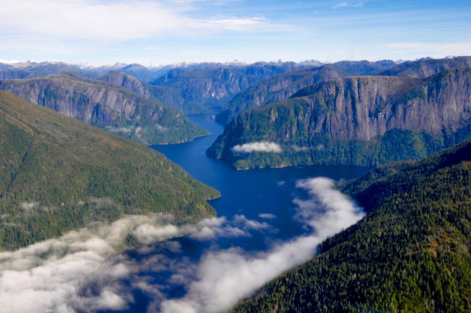 aerial view of the Misty Fjords National Monument on a fall day near Ketchikan, Alaska