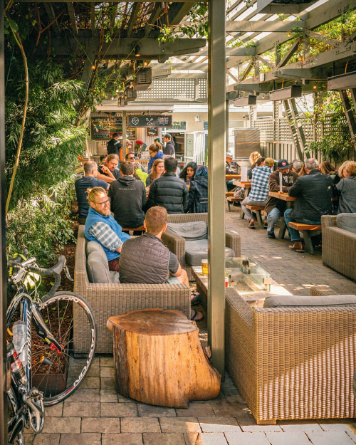 Beer garden at Alvarado Street Brewery in Monterey, California.