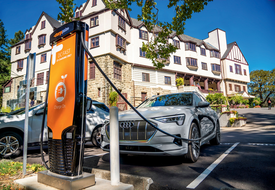 charging an Audi E-Tron at the Benbow Historic Inn in Garbervile, California