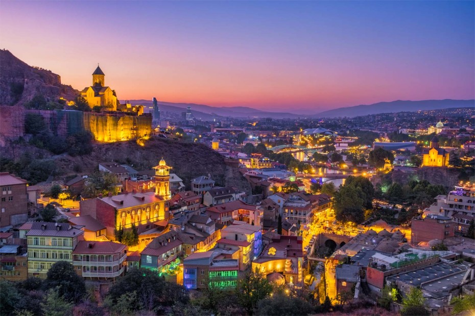 Tbilisi skyline at sunset