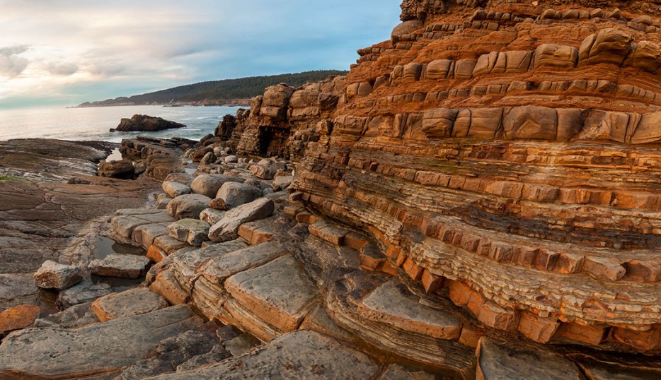 Weathered, layered sandstone at Salt Point State Park on the Sonoma Coast near Jenner, California