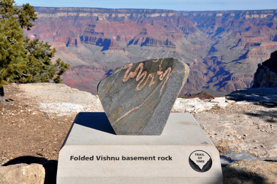 Folded Vishnu rock marker on the Trail of Time route at Grand Canyon National Park, Arizona