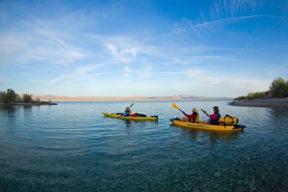 Kayakers paddle on Lake Mohave.