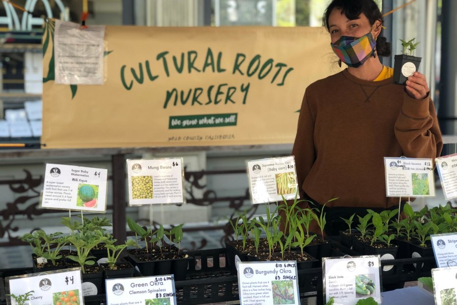 A vendor from Cultural Roots Nursery at Old Oakland Farmers Market.