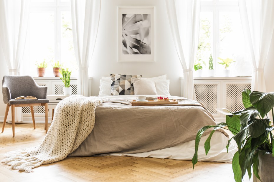 A modern parisian-style bedroom.