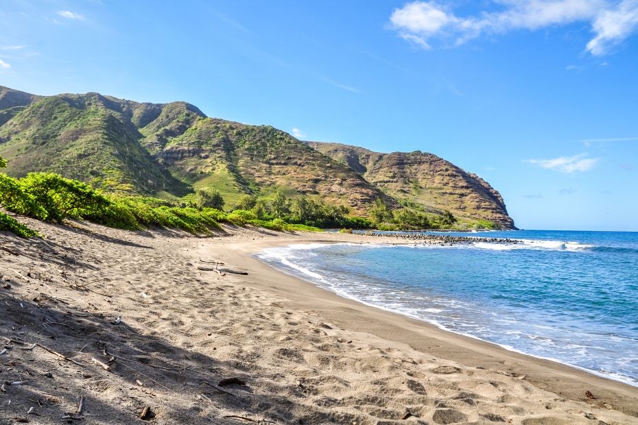 Halawa Beach Park and the Halawa Valley on the remote island of Molokai.