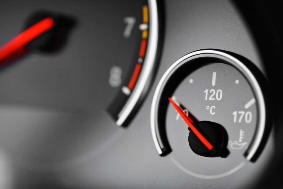 Engine temperature gauge on a vehicle's dashboard.