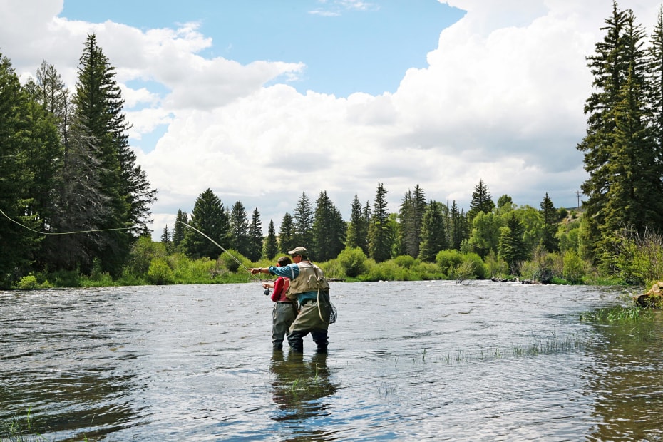 Guests flyfish with a guide from Drowsy Water Ranch.