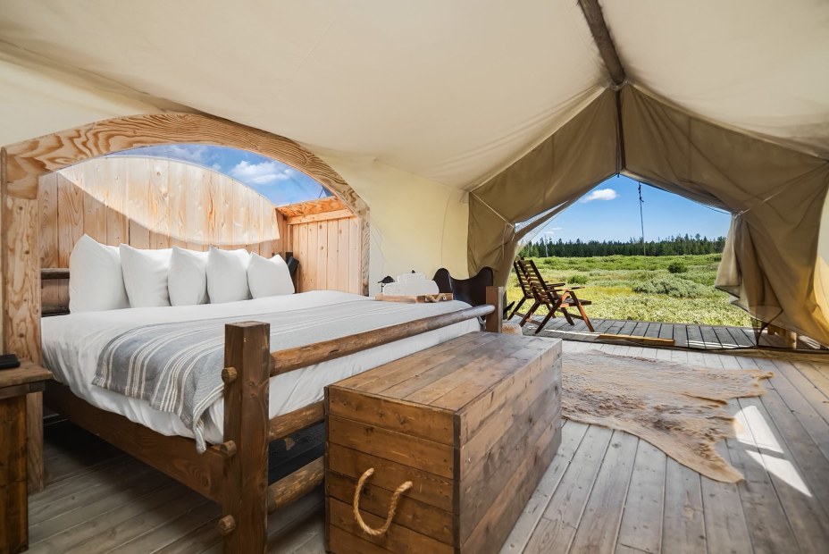King bed suite at Under Canvas Yellowstone.