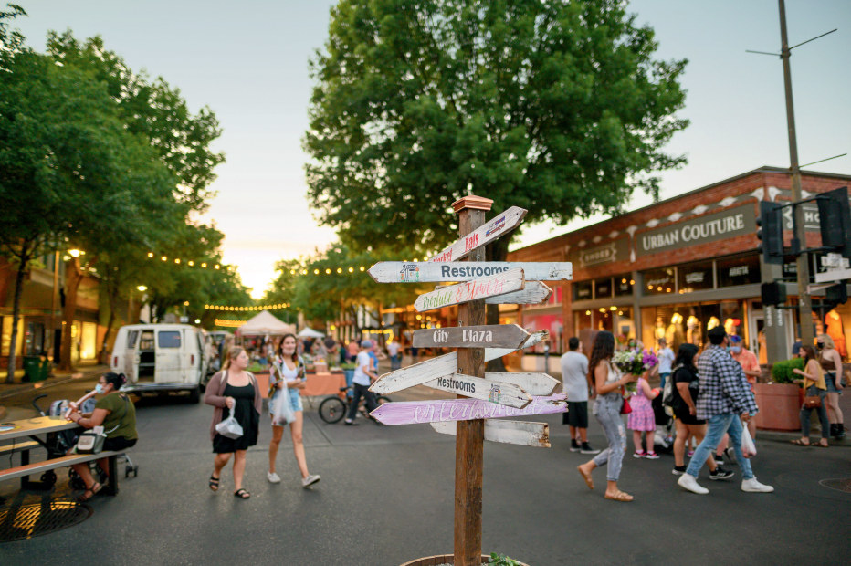 People browse the Thursday Night Market in Chico, California.