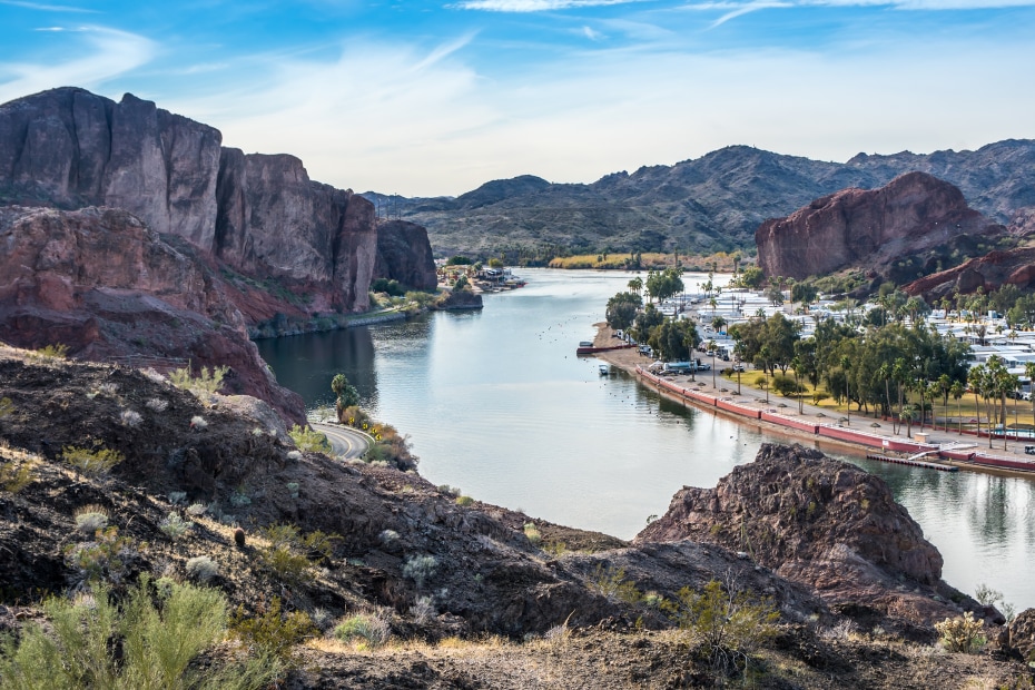 The Colorado River flows through Buckskin Mountain State Park.