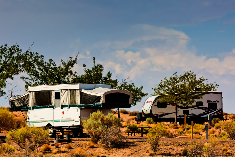 RVs at the campsites at Homolovi State Park.