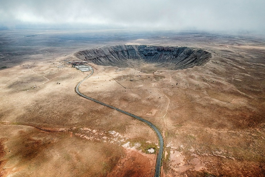 Aerial view of Meteor Crater near Winslow, Arizona.