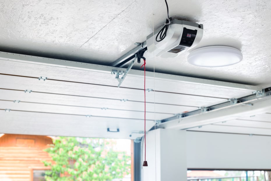 Garage door opener in a finished garage.