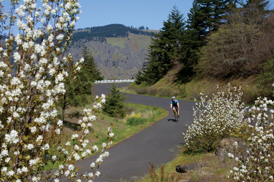 Biking above the Columbia River.