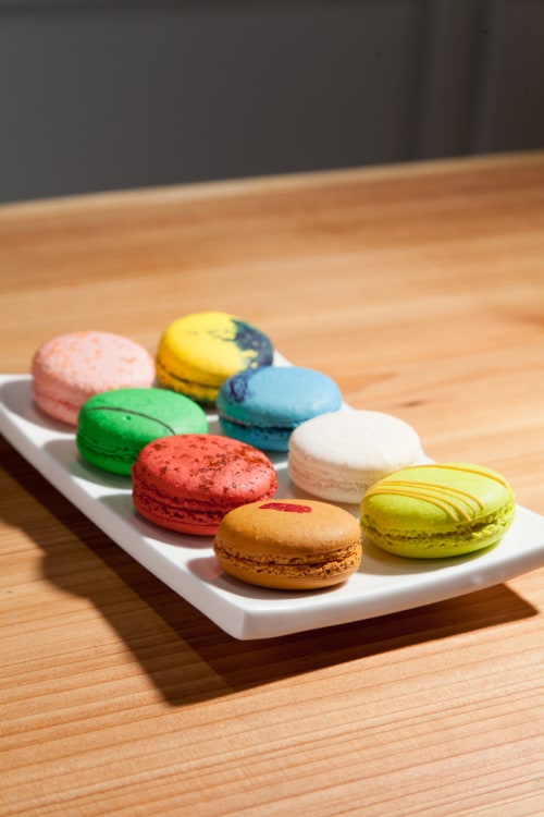 a colorful array of macarons at Bon Macaron Patisserie on Granville Island, Vancouver, British Columbia, image