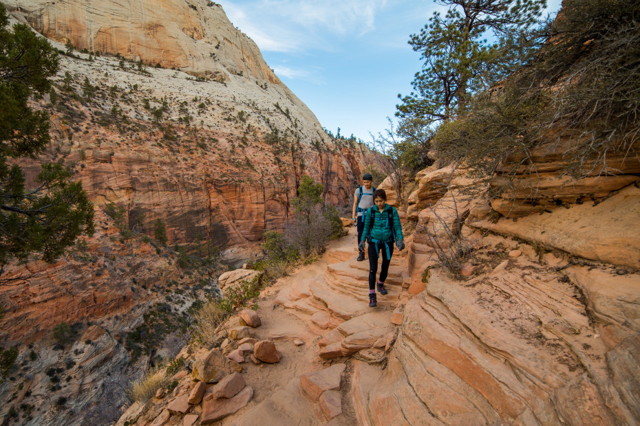 Hikers on Angels Landing trail in Zion National Park.