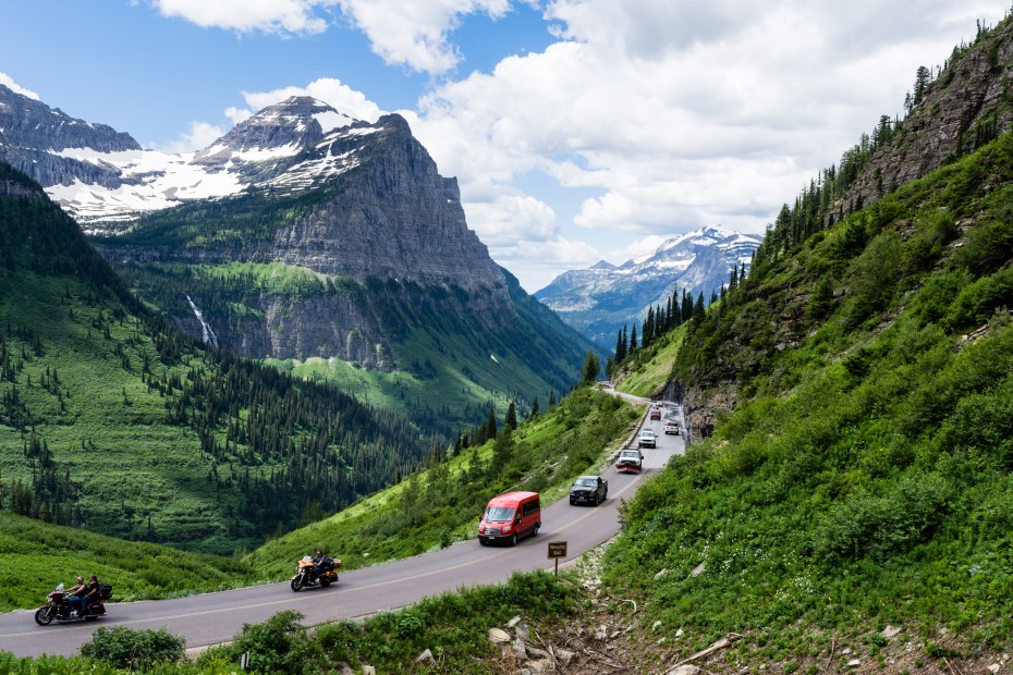 Cars on Going-to-the-Sun Road in Glacier National Park.