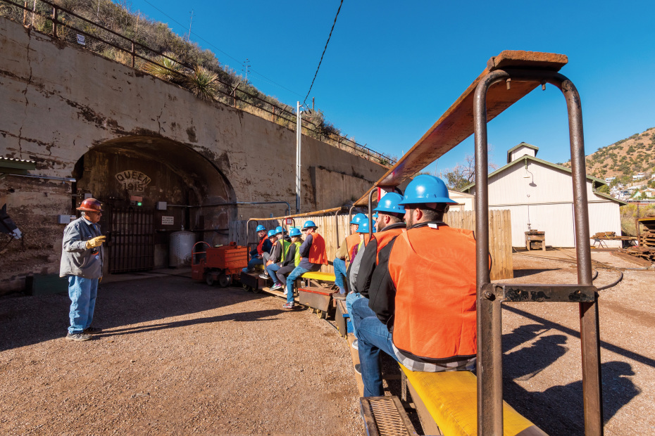 Tourists await the start of the Queen Mine tour in Bisbee, Arizona.
