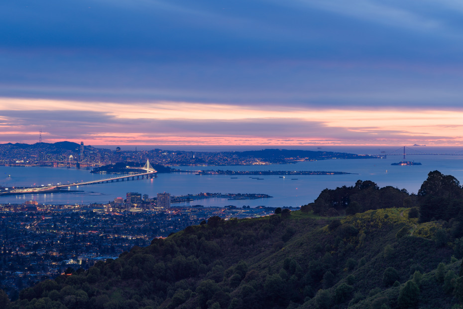 Sweeping vistas of the San Francisco Bay Area at night, California.