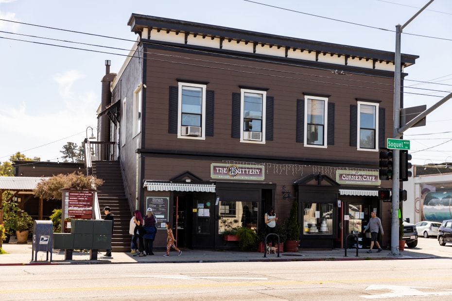 The exterior of the Buttery in Santa Cruz, California.