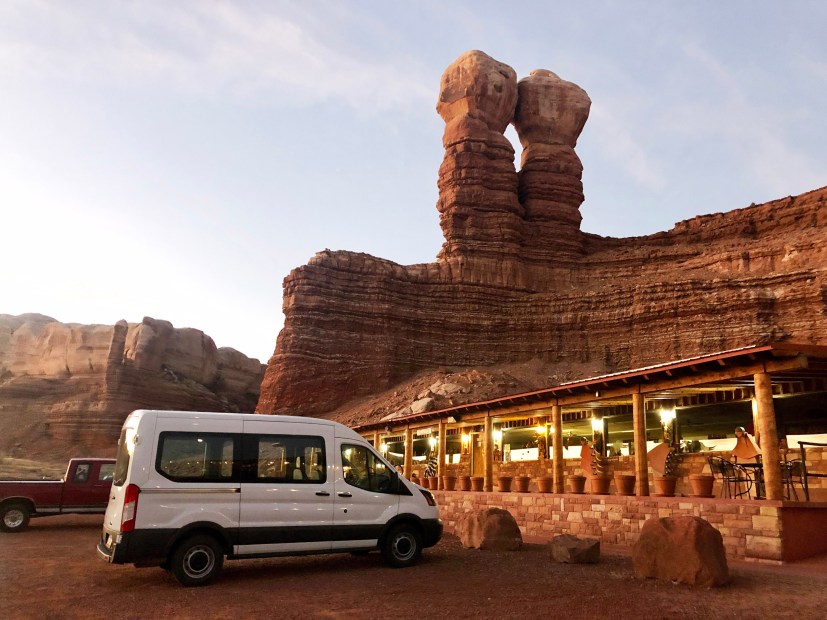 Twin Rocks Cafe sits beneath the unexpected geological feature.