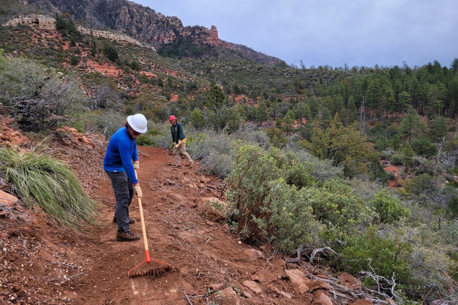 Volunteers work on the Highline National Recreation Trail.