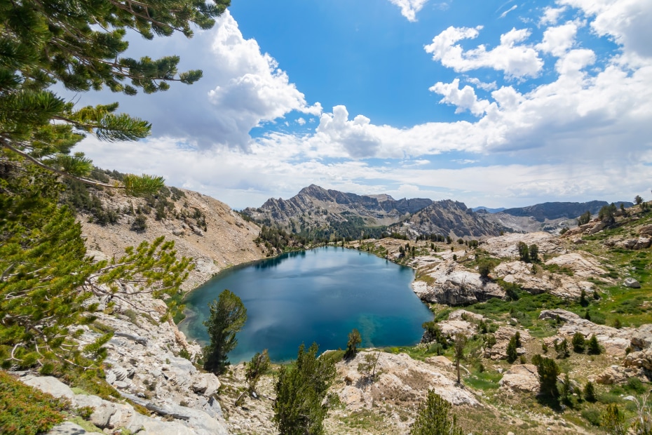 Alpine Liberty Lake in Ruby Mountain on a cloudy day.